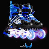 拓呈溜冰鞋儿童全套装成人男女小孩旱冰鞋滑冰鞋轮滑鞋直排轮初学者 蓝色八轮全闪鞋+配件 M （适合平时鞋码32-37码）