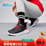 361°童鞋 儿童运动鞋25冬季男女童3-14岁皮革校园跑鞋 黑34