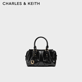 CHARLES&KEITH褶皱包挂手提小方包波士顿包生日礼物送女友CK2-30671820 Black黑色 S