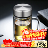 富光拾喜（FUGURNG BESTJOY）双层玻璃杯男女办公水杯 带手柄带滤网大容量泡茶杯子 520ml本色