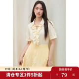 独束大码女装荷叶边绑带V领短袖衬衫2025夏装设计感气质上衣 茴香黄 XL （尺码：3）