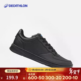 迪卡侬板鞋男秋透气低帮仿皮休闲鞋防泼水小白鞋黑色运动鞋5411496