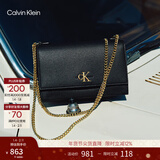 Calvin Klein【新年礼物】通勤单肩包荔枝纹包包金属搭扣链条翻盖CK女包斜挎包 YIQ-黑金 OS