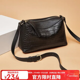 老人头头层牛皮女士包包女包大容量鳄鱼纹单肩斜挎包元旦礼物送女生女友