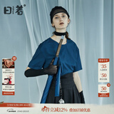 日着原创设计女装2024夏季新款简约短袖上衣残月植绒印花T恤 残夜蓝 XL