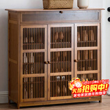 安尔雅新中式鞋柜门口简易鞋架家用收纳透气大容量多层玄关柜 三门带抽