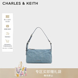 CHARLES&KEITH褶皱油蜡皮斜挎小方包手提包腋下包女士生日新年礼物CK2-80160183 CK2-80160183-1 深牛仔蓝色 S
