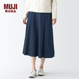 MUJI MUJI 女式 弹力轻量牛仔 抽褶裙 半身裙 深藏青色 XL