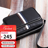 高尔夫（GOLF）单肩包男士头层牛皮配超纤斜挎包男商务通勤撞色邮差男包 黑色