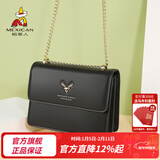 稻草人女包新品新款牛皮单肩包女可爱小鹿头斜挎包女链新年礼物送女生 黑色（可调节肩带）