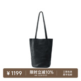 裘真新年礼物 慵懒遇水桶包女腋下单肩包复古通勤包头层植鞣牛皮包包 黑色-中号