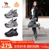 骆驼（CAMEL）银月户外复古老爹鞋厚底休闲鞋 L24A283742R 黑/银(加绒) 40