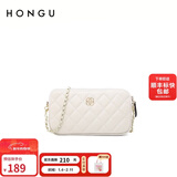 红谷包包女包新款经典头层牛皮菱格斜挎包简约链条包新年礼物 米白