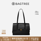 BAGTREE明星同款包包树海豚包轻奢品牌植鞣皮托特包大容量通勤女士电脑包 中号-黑色 能装A4资料 高级小众