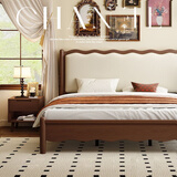 梵宜中古风樱桃木床实木床1.8m双人床主卧大床法式复古波浪床软靠婚床 【10cm静音床板】樱桃木床 1.5*2.0m