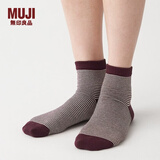 无印良品 MUJI 男女通用 合脚直角 袜口无橡筋 短袜 无性别 男款女款 DAI03A1A   酒红色条纹 23-25cm/36-40码