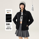 雪中飞外套女加绒百搭休闲时尚防风立领摇粒绒上衣 黑色加绒    M   