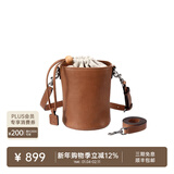 裘真情人节礼物抽绳水桶包女植鞣头层牛皮包包复古通勤单肩斜跨休闲包 大象灰-小号