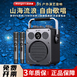 不见不散 流浪者D5音响内置声卡户外专业K歌广场舞手提便携式扩音器直播套装家庭ktv超重低音炮蓝牙音箱 D5黑色单麦版+U盘+3年质保