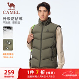 骆驼（CAMEL）三防耐脏羽绒马甲男90%绒子背心外套 J15CW1L0007 深橄榄 M
