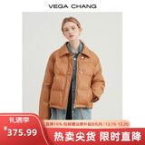 VEGA CHANG哑光PU皮羽绒服女2025年秋冬新款小个子白鸭绒短款外套 复古棕 S