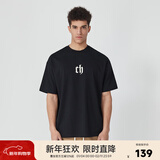 CHINISM CH纯色简约短袖男夏季T恤半袖时尚宽松潮流休闲潮牌圆领情侣上衣 黑色 L