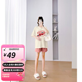 婧麒孕妇装夏装上衣短袖棉宽松T恤短裤遮肚子可爱印花套装大码韩版 T恤【樱桃】奶茶色Jwc63763 XL