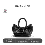 INJOYLIFE褶皱云朵包小手提包小众百搭羊皮链条包单肩斜挎包可爱女包 黑色