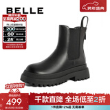 百丽（Belle）厚底烟筒靴女英伦风切尔西靴X2G2DDD3 黑色-毛里 36 (230mm)