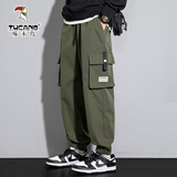 啄木鸟大码工装裤男秋冬季加绒保暖休闲束脚裤子男宽松 军绿【常规款】 4XL