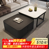 洋意悦【360度移动】茶几客厅家用现代简约小户型可折叠方形岩板小茶几 万向轮 60纯黑岩板+70纯白岩板