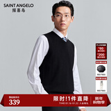 报喜鸟羊毛衫男装【纯羊毛背心】轻商务套头无袖易穿搭内搭小马甲毛衫男 黑色 XL -50(180/100)