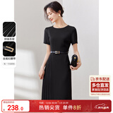 尚都比拉设计感拼接连衣裙夏季高级感气质百褶裙小个子中长裙子 雅黑色 L