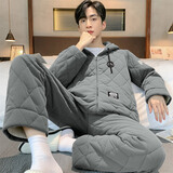 从心夹棉睡衣男士冬季三层加厚保暖珊瑚绒睡衣男法兰绒棉袄家居服套装 CX3103 2XL 高175-183重155-180斤