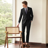 吉约蒙（G·MONS）西服套装男士商务抗皱易打理休闲西装套装结婚新郎职业正装西装 黑色A版【上衣+裤子+马甲】C0020 50