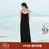 茵曼（INMAN）波西米亚吊带油画连衣裙女2025夏季新款度假裙子 黑色 M