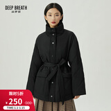 深呼吸DEEP BREATH女装立领中长款棉服上衣外套女【附腰带】A400926 黑 L (4)