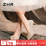 ZHR七夕高跟鞋女法式水晶婚鞋女细跟尖头蝴蝶结单鞋女 BQ122香槟色39