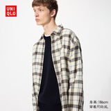 优衣库男女装法兰绒格子衬衫长袖衬衣薄外套481225 480770 481225/30浅米色 XL