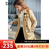 betu百图女装中长款风衣女双排扣大衣新款英伦风长外套JD2101T34 卡其色 XS