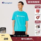 Champion夏季经典款印花草写LOGO圆领休闲运动T恤无性别冠军短袖男女情侣 蓝色(偏薄） M