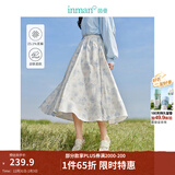 茵曼（INMAN）法式碎花高级感2025夏女新款休闲中长吊带连衣裙子 白底蓝花半身裙-18412674 S