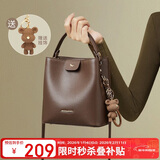 红蜻蜓（RED DRAGONFLY）包包女包牛皮单肩包水桶手提包送女友老婆情人节新年生日礼物