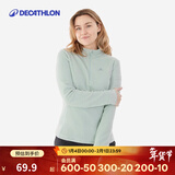 迪卡侬（DECATHLON）保暖户外抓绒衣外套男女运动宽松秋摇粒绒外套冲锋衣内胆 女款-半拉链-绿色 M