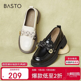 百思图商场同款时尚轻便学院蝴蝶结乐福鞋女单鞋WA399AA4 米色 39