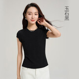 【阿玛尼制造商】秋季天丝羊毛小飞袖短袖衫简约休闲打底衫T恤 玉石黑 XL （120-135斤）