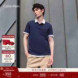 Calvin KleinJeans夏季男士商务休闲通勤ck翻领字母印花透气短袖T恤POLO衫 CIK-藏蓝色 S （建议110-130斤）