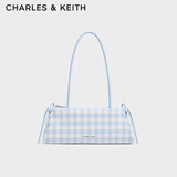 CHARLES&KEITH蝴蝶结简约单肩腋下包法棍包生日女神节礼物送女友CK2-20160193 CK2-20160193-AGingham Blue蓝白格纹 中包