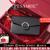 PESASRIE轻奢品牌包包女包单肩包牛皮小方包真皮女士斜挎包生日跨年礼物 黑色【奢侈礼盒装】