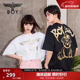 BOY LONDON夏季短袖情侣男女同款小熊涂鸦满印潮牌T恤N01909 黑色 XS 此款偏大，建议拍小一码